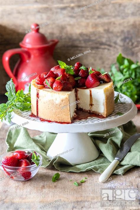 Cheesecake With Balsamic Strawberries Stock Photo Picture And Rights