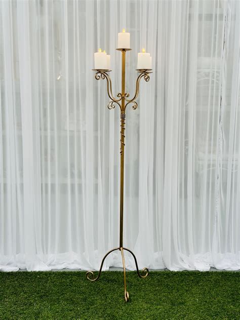 Gold 6 Prong Candelabra 177cmH Weddings Of Distinction Hire Melbourne