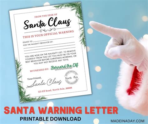 Naughty List Santa Warning Letter Printable Made In A Day