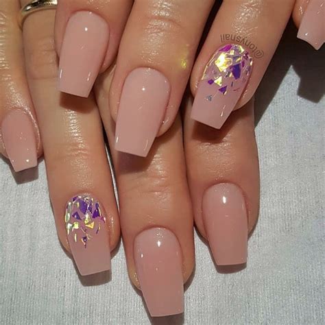 Nude Nails Acrylic Nails Glitter Nails Tapered Square Nails