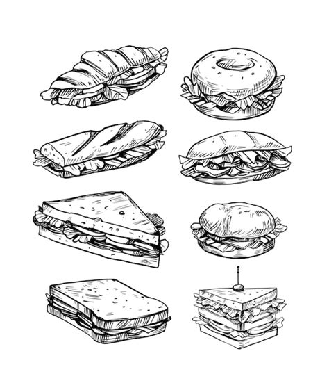 Conjunto de ilustración de vector de sándwiches en comida rápida de