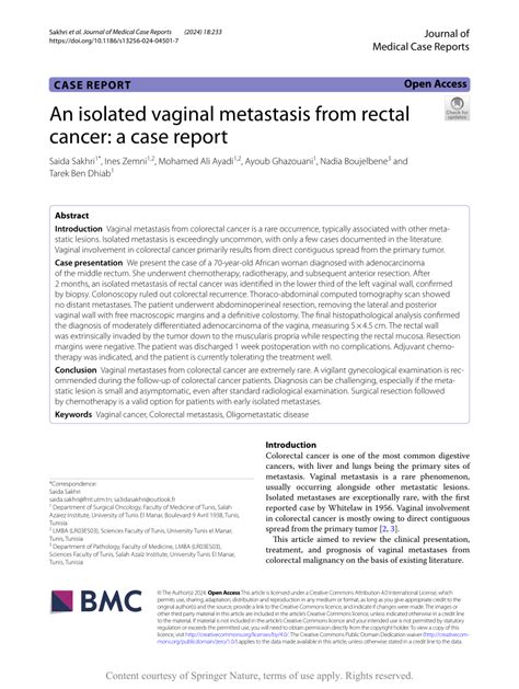 Pdf An Isolated Vaginal Metastasis From Rectal Cancer A Case Report