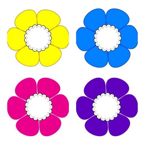 Four Different Colored Flowers With White Centers