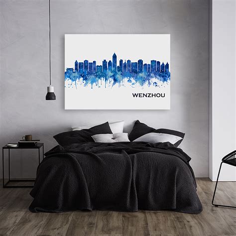 Wenzhou China Skyline Blue by Towseef Dar Wall Art