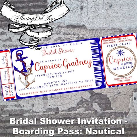 Bridal Shower Invitation Boarding Pass Nautical By Alluring Dekor Catch My Party