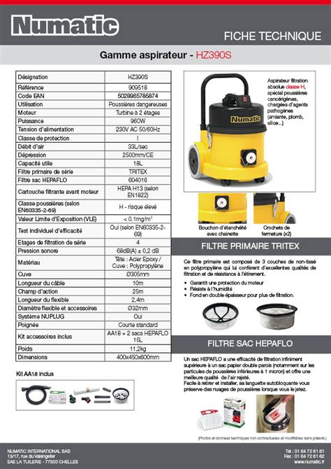 Aspirateur Filtration Absolue HZ390S Numatic International