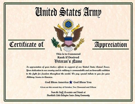 Army Certificate Of Appreciation Template