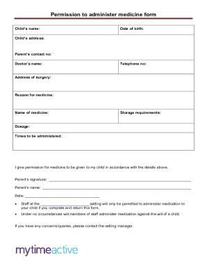 Fillable Online Permission To Administer Medicine Form Fax Email Print