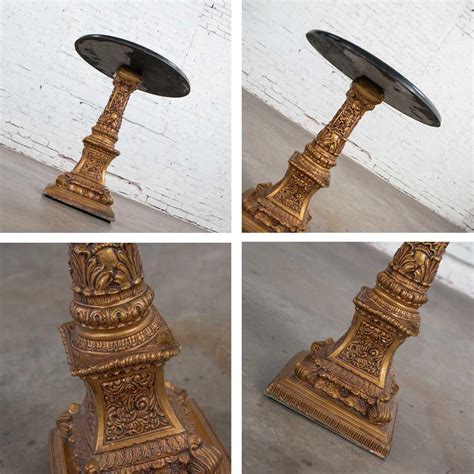 Neoclassic Hollywood Regency Gilded Plaster Round Pedestal Side Table