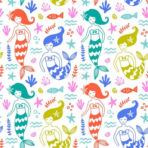 Cute Mermaids Seamless Pattern Texture Stock Vector Illustration Of