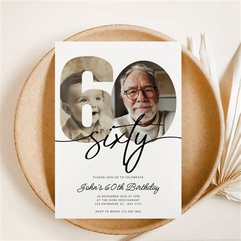 60th Invite Simple Etsy