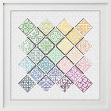 Rainbow Diamond Pattern 25 Diamonds Coloured Blackwork Chart Cross