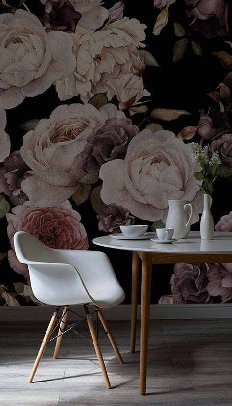 Purple And Pink Dark Floral Wallpaper Mural Hovia Purple Wallpaper Living Room Vintage Floral