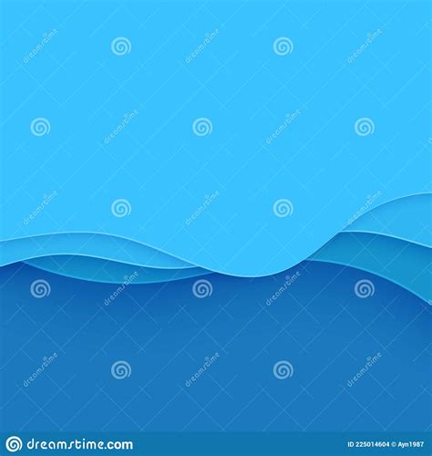 Blue Abstract Background In Paper Cut Style Layers Of Paper Wavy Water