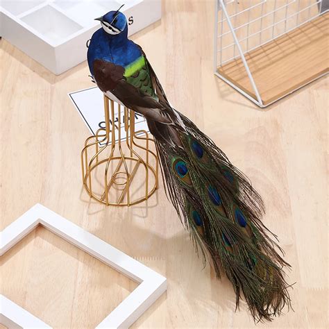 Handmade Artificial Peacock Bird Feathered Realistic Garden Home Decor