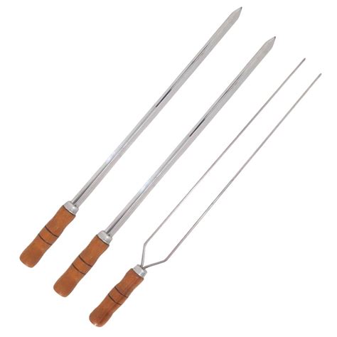 Kit Espetos De Inox Cm Cabo Madeira Espada E Duplo Shopee