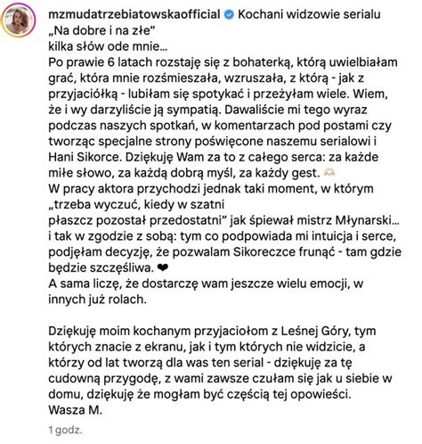 To koniec Żmuda Trzebiatowska odchodzi z Na dobre i na złe Pudelek