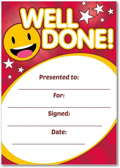 Well Done Certificate (RED) - Pack of 16 A6 Home Note Cards - Ideal for ...