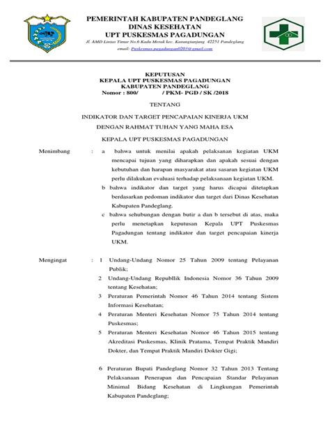 4 3 1 1 Sk Kepala Puskesmas Tentang Indikator Dan Target Pencapaian Kinerja Ukm Pdf