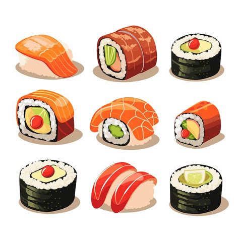 Premium Vector Sushi Rolls Japanese Seafood Set Asia Cuisine