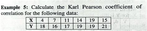 Example 5 Calculate The Karl Pearson Coefficient Of Correlation For