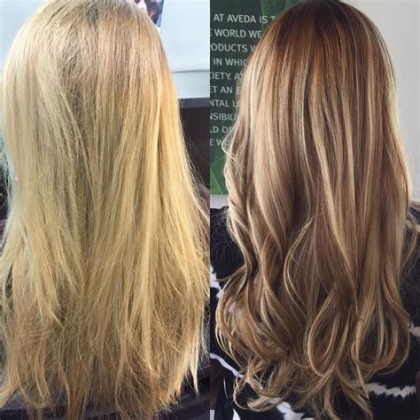 Lowlights In Blonde Hair Before And After Before And After Blonde To Brunette Highlights And