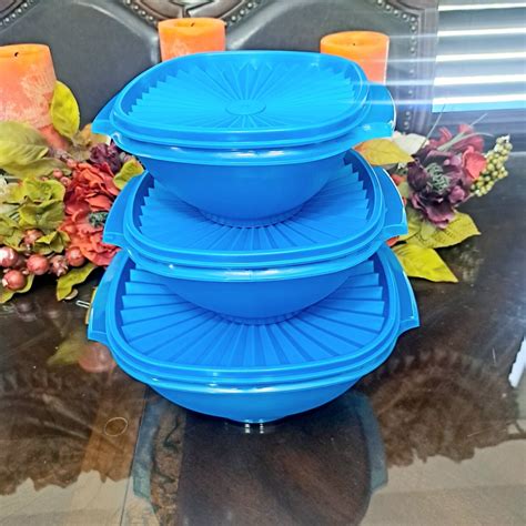 New Tupperware Servalier Bowl Set Of 3 TEAL COLOR EBay