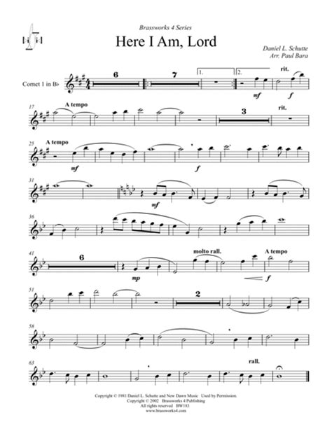 Here I Am Lord By Dan Schutte Brass Ensemble Digital Sheet Music