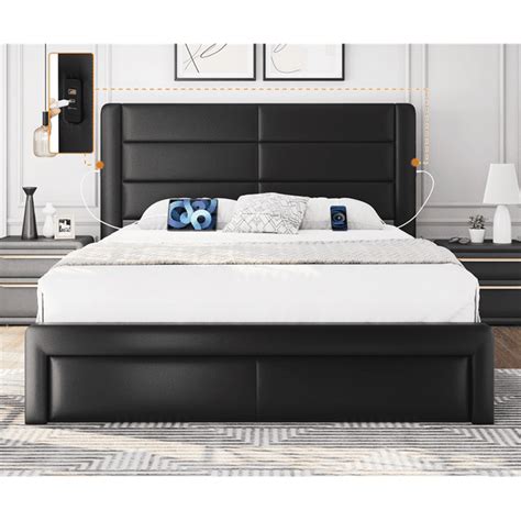 Topeakmart Queen Upholstered Leather Bed Frame With 3 Storage Drawers