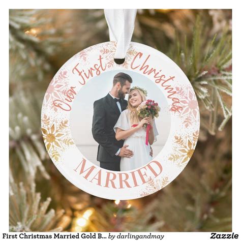 First Christmas Married Gold Blush Snowflakes Ornament First