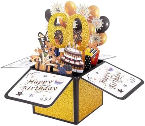 Carte de 60 ans Anniversaire Pop up 3D Carte de Voeux Doré Joyeux