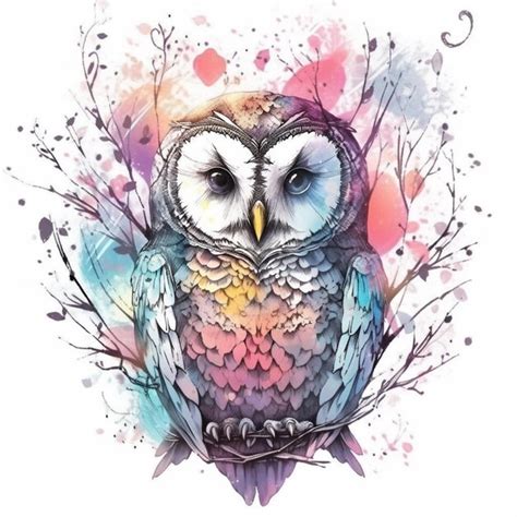 Premium Photo A Painting Of A Colorful Owl Sitting On A Branch With