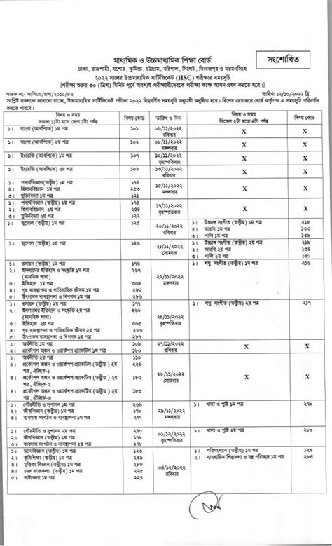 এইচএসস নতন রটন পরকশ HSC Exam New Routine 2022 বগত সলর পরশন