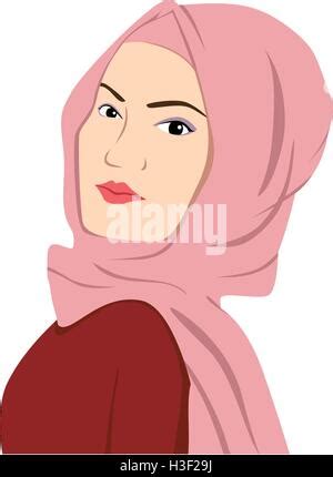 Beautiful Muslim Woman In Hijab Closing Her Eyes Vector Flat Icon Stock