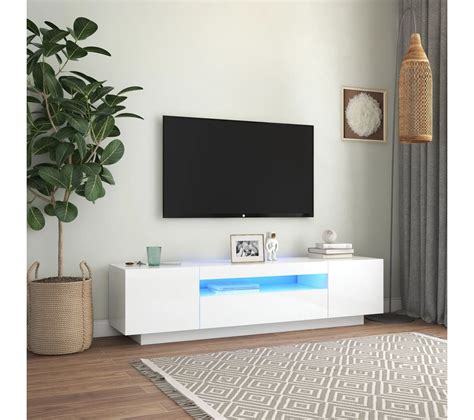 Meuble Tv Avec Lumi Res Led Blanc Brillant X X Cm Meuble Tv But