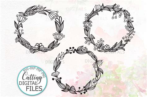 Bundle Summer Floral Wreath Monogram Frame Svg Dxf Digital File By