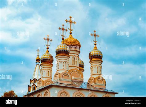 Russian Church with Golden dome on the blue sky, the old Church Stock ...