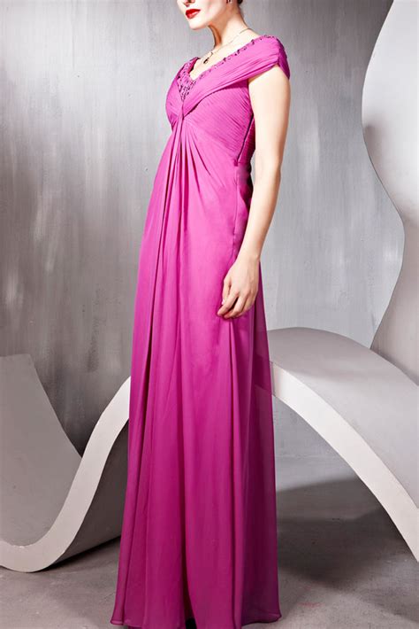 Magenta Ruched Evening Dress With Beaded Bodice 56808 Weddingdress