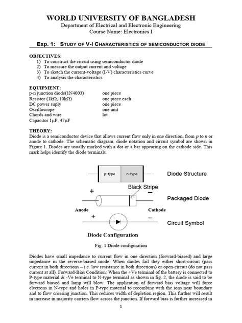 Ex-1- Study of Diode Characteristics | PDF | P–N Junction | Diode
