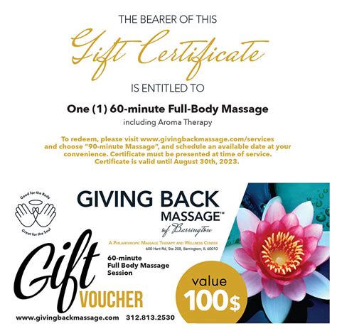 60 Minute Full Body Massage T Certificate Givingbackmassage