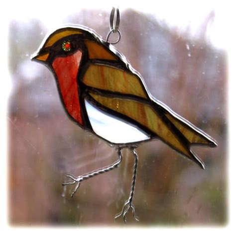 Sold Robin Suncatcher Stained Glass British Bird Redbreast Stained Glass Suncatchers Stained