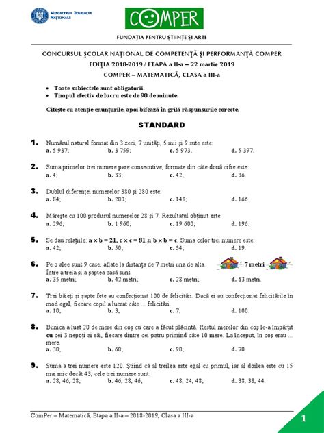 Subiect Comper Matematica Etapaii 2018 2019 Clasaiii