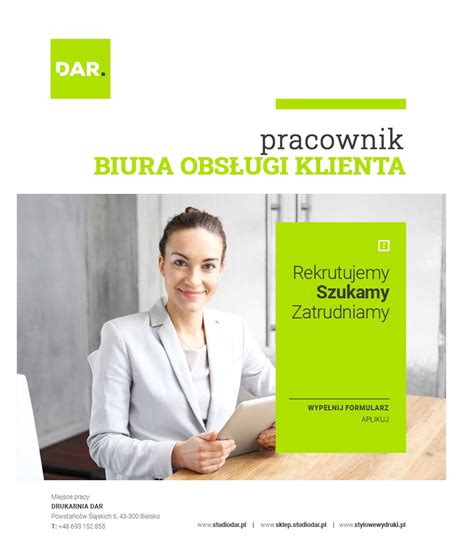 Pracownik Biura Obs Ugi Klienta Drukarnia Agencja Reklamy Bielsko