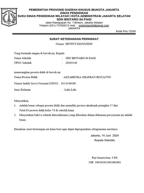 Surat Ket Peringkat Pdf