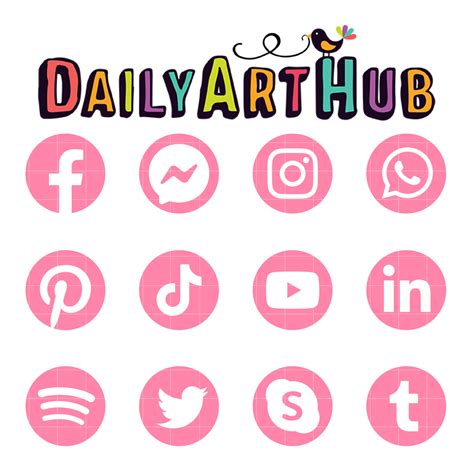 Pink Social Media Icons Clip Art Set Daily Art Hub Graphics