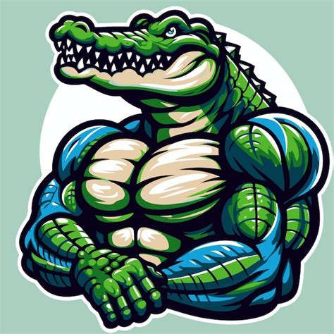 Crocodile Mascot With Huge Muscle Body Vector Basic Premium AI