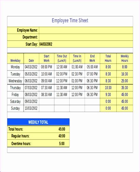 Excel Timesheet Template With Formulas Excel Templates