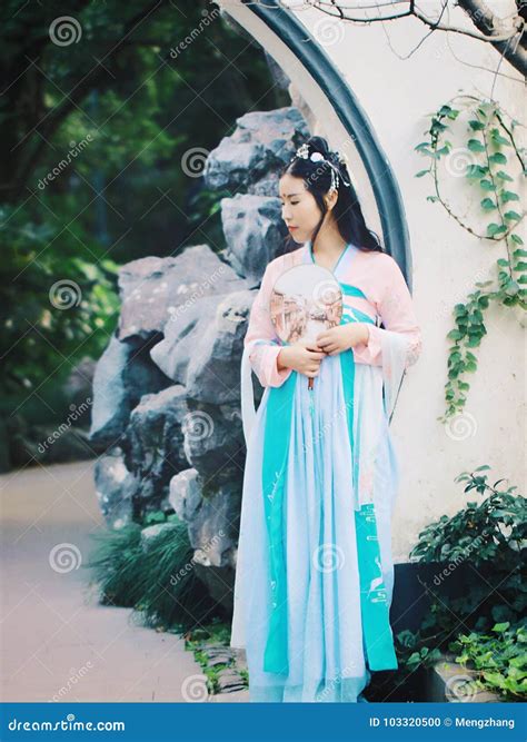 Chinese Girl In Traditional Ancient Drama Costume Hanfu Cosplay Stock