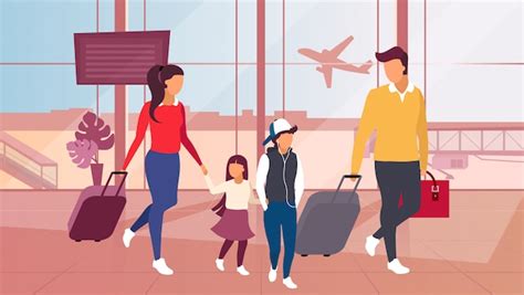 Familia viajando en avión ilustración Vector Premium