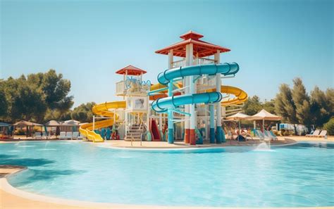 Premium AI Image | Beautiful water park with colorful water slides